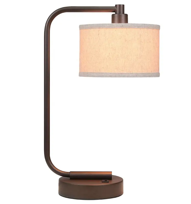 Lámpara de mesita de noche de hierro con puerto USB, acabado de bronce oscuro