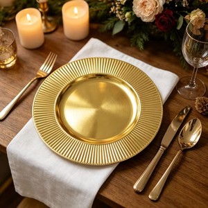 Plato de Presentación de Plástico PP de Lujo de 13 Pulgadas, Color Dorado, Directo de Fábrica, Patrón Personalizable, Duradero, Reutilizable, Estilo Americano, para Fiestas - Product Image 1
