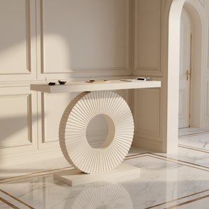 Table <span class=keywords><strong>console</strong></span> blanche VEGA au design géométrique moderne et élégant <span class=keywords><strong>en</strong></span> métal pour le salon - Product Image 1