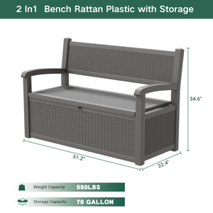Banc de jardin extérieur moderne 2 <span class=keywords><strong>en</strong></span> 1 et chaises de rangement avec cadre <span class=keywords><strong>en</strong></span> résine plastique, imperméable et léger - Product Image 6
