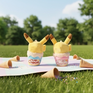 Porte-clés en peluche doux Pekachu à oreilles de 12 cm (4 pouces) style crème glacée, idéal pour l'été, vente en gros pour distributeurs automatiques de jouets <span class=keywords><strong>Pokémon</strong></span> - Product Image 3