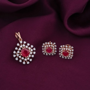 High Quality VVS1 Moissanite Diamond Pendant Necklace Set with Square Cut <b>Red</b> Stone Hypoallergenic for Women Wedding & Party Use - Product Image 3