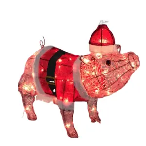Lampu Natal lucu babi 3D hewan Motif Natal lampu dalam dan luar ruangan untuk dekorasi