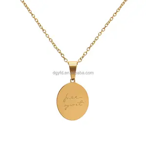 Inspiration Free Spirit Necklace Women 18K Gold Custom Stainless Steel Mantra Quote Jewelry Engraved Oval Pendant Necklace