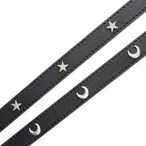 Ceinture en cuir <span class=keywords><strong>noir</strong></span> classique Style Vintage ceinture à boucle en alliage d'argent ovale avec rivets étoile lune pour <span class=keywords><strong>pantalon</strong></span> <span class=keywords><strong>femme</strong></span> - Product Image 3