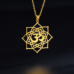 Lotus <strong>OM</strong> Yoga Chakra Symbol <strong>Pendant</strong> Necklace Women Stainless Steel Buddhism Hindu Amulet Chain Necklace Jewelry Gift - Product Image 5