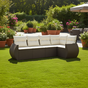 Ensemble de canapés de jardin en rotin brun avec coussins crème, mobilier d'extérieur au design contemporain, résistant à l'eau et aux UV, en rotin PE - Product Image 2