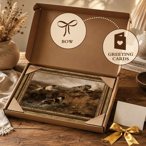 Peinture à l'huile vintage ornée encadrée or, chiens de chasse et paysage de prairie avec loup, décoration rustique pour cabane de prairie OEM ODM - Product Image 5