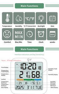 بطاريات AAA تعمل بالطاقة شاشة الإضاءة الخلفية LCD ميزان الحرارة بالشفط المغناطيسي ومقياس الرطوبة المنبه مع عرض التقويم - Product Image 3