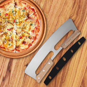 Outils de cuisson de pizzas professionnels en acier inoxydable 430, coupe-pizzas à bascule avec poignée en bois et couvercle - Product Image 5