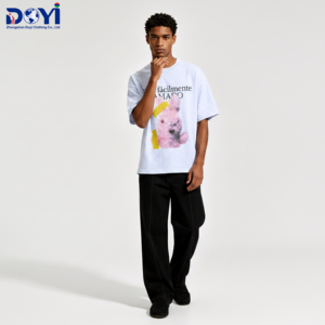 T-shirt en tricot surdimensionné décontracté hip-hop brodé d'animaux DUYI pour hommes et femmes, manches courtes, 100% coton, 280g, respirant - Product Image 3