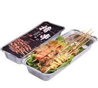Contenants rectangulaires jetables en aluminium avec couvercles en PP pour brochettes longues, boîtes à barbecue à emporter, emballage alimentaire de qualité alimentaire