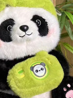 Peluche Panda Hua-Hua Mignon en Forme de Feuille de Lotus, Tenant une Abeille et une Caméra (Coton PP et Fourrure de Vison Européen) – Cadeau Idéal pour Enfants