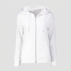 <b>Women's</b> <b>White</b> Full <b>Zip</b> <b>Hoodie</b> Regular Fit Knitted Cotton Hooded Sweatshirt with Front Pockets Autumn Wear Custom Brand Logo - Product Image 1