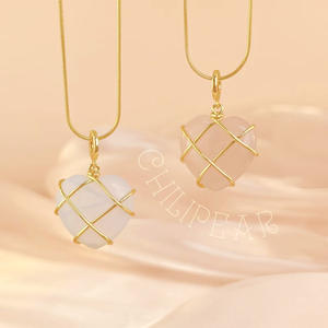 Collier pendentif Cœur <span class=keywords><strong>Château</strong></span> de Diamants <span class=keywords><strong>Barbie</strong></span>, enroulé de fil, pierre naturelle, acier inoxydable 316L, plaqué or 18K PVD, pour femme - Product Image 2