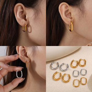 Pendientes de Aro Ovalados Minimalistas de Acero de Titanio en Oro y Plata para Mujer, Diseño Geométrico de Moda, Primavera 2025 - Product Image 4