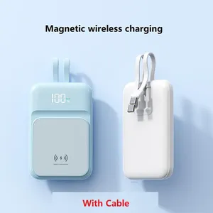 New Products 2024 Colorful Slim Magnetic Wireless Power Bank Build In Cable 5000mah 10000mah