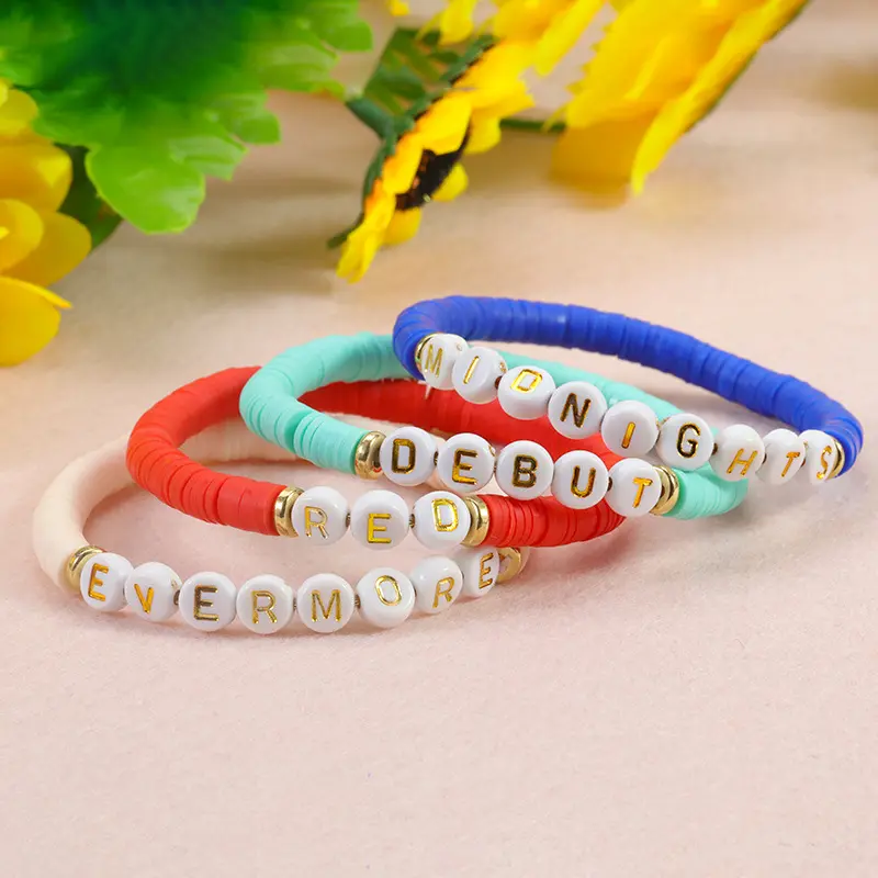 Customize Letter Name Handmade Polymer Clay Beaded Bracelet Boho Heishi Taylor Name Friendship Bracelets