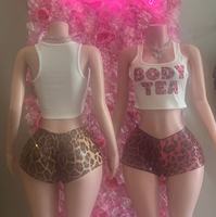 Vente flash - Ensemble sexy à imprimé léopard avec short à paillettes sans manches, tenue de club Y2K pour femmes, tenue de festival, streetwear tendance pour filles