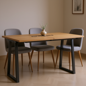 Table à manger pliable en bois de chêne massif, pieds en métal, design moderne, meubles pour la maison, 6 places - Product Image 2