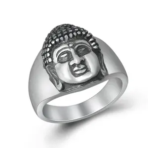 Bague vintage thaïlandaise en argent sterling 990 avec tête de <span class=keywords><strong>Bouddha</strong></span> porte-bonheur Sakyamuni Bodhisattva et sertissage en zircon, cadeau de fête unisexe - Product Image 1