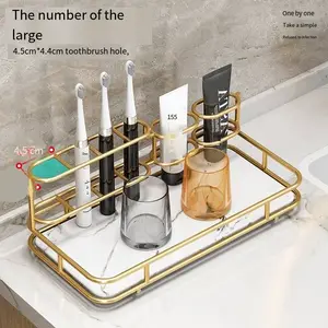 Light luxury toothbrush rack free punch mouthwash cup electric toothbrush cup bathroom wall-mounted storage shelf family