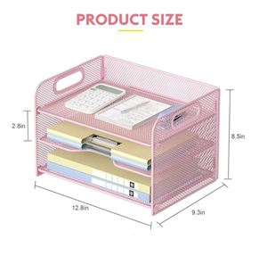 3 Tier Paper Organizer with Handle Metal Desk Organizer Mesh Paper Letter <b>Tray</b> Desktop <b>File</b> Folder Document Sorter - Product Image 6