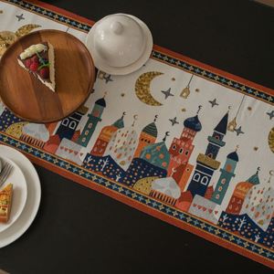 Camino de Mesa Musulmán Jacquard Estampado de 35*180cm con Diseño de Luna y Estrella, Decoración para el Hogar y Hoteles, Eid Mubarak, Personalizable, Poliéster - Product Image 3