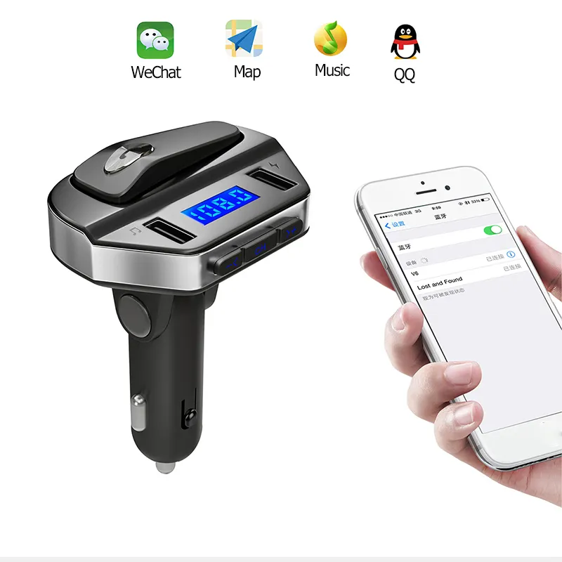 2021 car cigarette lighter dual usb car charger hands free FM transmitter car MP3 Player with wireless headset