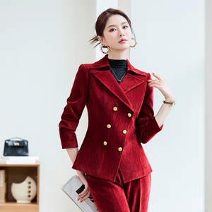 Blazers profesionales de gama alta con doble botonadura para <span class=keywords><strong>mujer</strong></span>, traje de <span class=keywords><strong>terciopelo</strong></span> grueso de manga larga para otoño e invierno con botones - Product Image 5