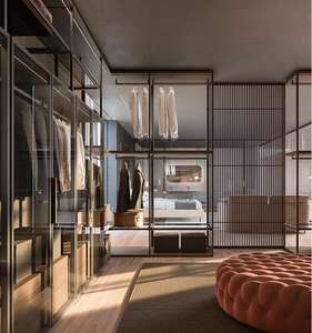 Meubles de chambre minimalistes ouvert promenade dans le placard organisateur personnalisation moderne montage mural placard verre porte coulissante armoire - Product Image 2