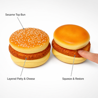 Jouet Squishy Burger au Sésame à Remontée Lente, Motif Pain Doré Superposé, Mignon, Anti-Stress, Décoration de Bureau, Cadeau