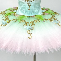 Tutu de ballet professionnel T2107 pour filles, en tulle rigide, motif floral dégradé menthe rose, pour la scène et les concours de danse classique