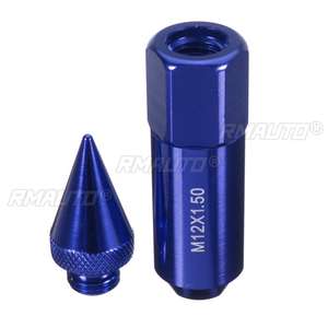 20 pièces d'écrous de roue universels pour jantes de voiture en aluminium M12X1.5 de 60 mm avec pointes allongées Tuner Bleu/Rouge/Noir - Product Image 4