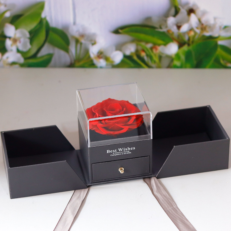Boîte noire double ouverte fleur rouge