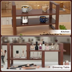 Étagère de rangement de bureau en bois réglable à 2 niveaux, couleur noyer, hauteur réglable pour organiser les livres sur le comptoir de cuisine et - Product Image 4