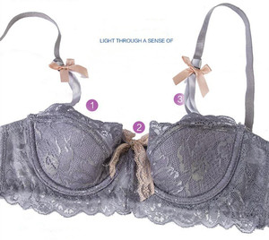 Ropa interior personalizada de encaje francés para mujer Ropa interior sexy fina con aros Push-Up Translúcido Bran - Product Image 5