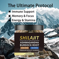 Gummies OEM Shilajit de l'Himalaya, Ashwagandha, Sea Moss et plus, saveur Blue Razz, 60 unités