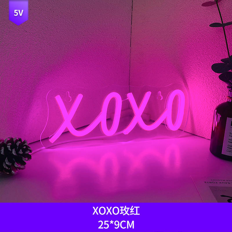 Luces de neón Carta-xoxo rosa roja