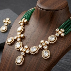 Parure de collier et boucles d'oreilles en argent 925 plaqué or avec perles vertes et moissanite, bijoux de mariée pour cadeau de mariage - Product Image 3