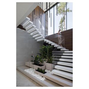 Cầu thang nổi Prima với các bước gỗ cứng lan can bên kính cầu thang kiến trúc tùy chỉnh cho nhà ở cao cấp - Product Image 3