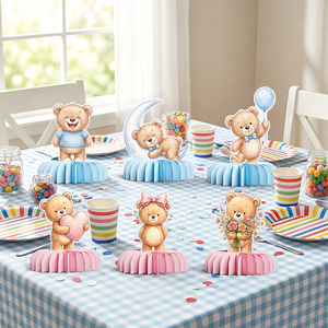 Décoration <span class=keywords><strong>de</strong></span> <span class=keywords><strong>table</strong></span> en papier nid d'abeille Ours mignon, écologique, réutilisable, pliable, pour fête prénatale, anniversaire, garçon ou fille - Product Image 1