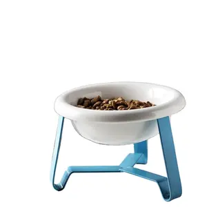 Produttore ciotola per animali domestici in ceramica tinta unita Smart Cat Dog Pet Bowl Feeder con supporto in metallo