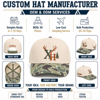 Topi Baseball 6 Panel Kustom Campuran Katun-Poliester, Snapback yang Dapat Disesuaikan, Logo Bordir, Pinggiran Camo, Outdoor, OEM ODM Grosir
