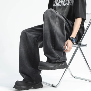 남성용 롱 배기 타이다이 스트레이트 배럴 진 버튼 프론트 포켓 드롭크로치 데님 방풍 팬츠 그라데이션 부츠컷 청바지 - Product Image 5