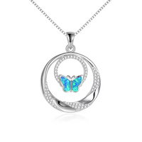 Collier à pendentif papillon opale en argent sterling 925 plaqué rhodium avec double zircon