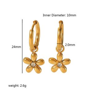 Boucles d'oreilles pendantes en acier inoxydable plaqué or 18 carats PVD avec breloques en zircon |   Designs géométriques floraux |   Hypoallergénique, tendance, pour femmes - Product Image 6