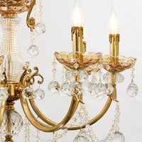 Lustre de table à manger classique européen en cristal, taille moyenne, de luxe, en laiton avec finition dorée et LED, idéal pour hôtels