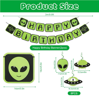 Décorations de fête d'anniversaire sur le thème des vaisseaux spatiaux, des OVNIs et des extraterrestres : Bannières, guirlandes, décorations pour cupcakes et gâteaux, ballons en latex imprimés à l'hélium, fournitures cadeaux