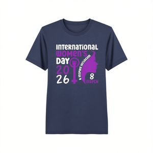 T-shirt Donna per la Giornata Internazionale della Donna 2026, Stampa Viola, Casual, Girocollo, Manica Corta, 100% Cotone Jersey, Primavera Estate - Product Image 1